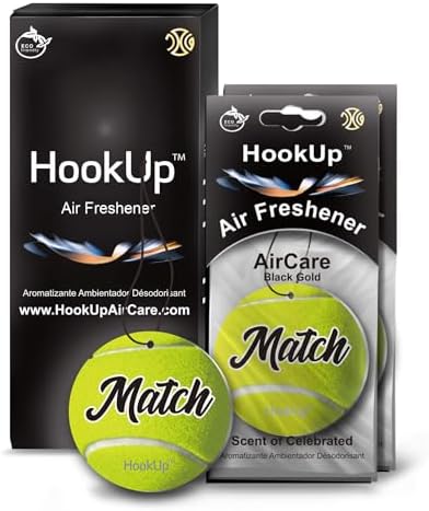 Tennis Car Air Freshener by HookUp - 2 Pack - Black Gold Scent (Extra Strong) | Unique Tennis Gift for Players, Coach, Fans | Hanging Car Accessory with Long Lasting Fresheners Smell by HookUpAirCare
