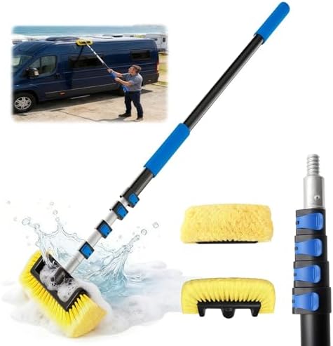 18FT Reach Car Wash Brush with Long Handle, 3 to 12 FT Car Cleaning Brush with Soft Bristle, Aluminium Telescoping Pole for Solar Panel, House Siding, SUV, Cars, Trucks, RV, Floors, Navy by Karveden