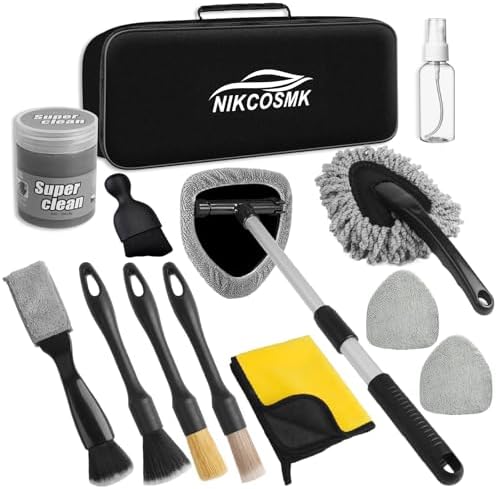 Windshield Cleaner Tool, 14Pcs Car Cleaning Kit - Car Interior Detailing Kit with Extendable Handle, Cleaning Gel & Microfiber Pads, All-in-One Inside Car Cleaning Supplies for Women Men by NIKCOSMK
