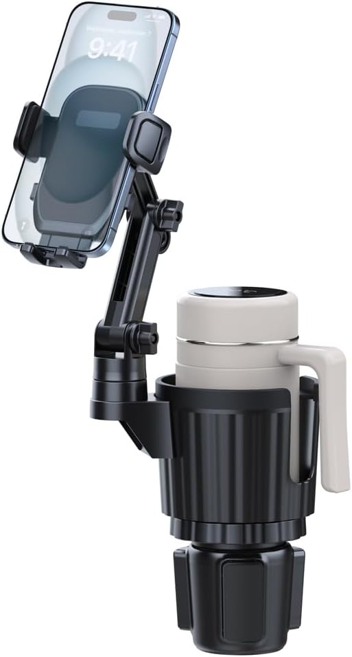 Cup Holder Phone Mount for Car, 2 in 1 Cell P Car Mount 360 Rotation Cup Holder Expander for Stanley 10-40oz Drink Bottles, Mugs and Phone Compatible with iPhone Samsung - Image 2
