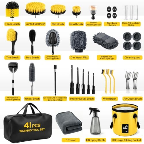 41Pcs Car Detailing Kit Interior with Drill Brush, Folding Bucket & Tote - Image 2