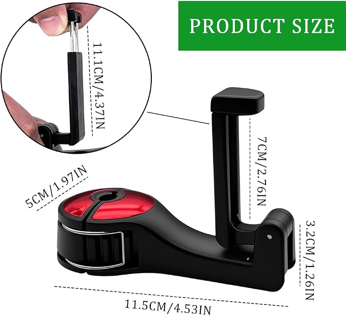 2PCS Car Headrest Hidden Hook, Purse Hook for Car, 2 in 1 Vehicle Back Seat Headrest Mobile Phone Holder, 360° Rotating Backseat Organizer for Handbag Clothes Grocery Fit Vehicles (Red) - Image 3