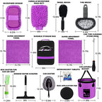 22Pcs Car Wash Cleaning Tools Kit Car Detailing Set with Canvas Bag Purple Collapsible Bucket Wash Mitt Sponge Towels Tire Brush Window Scraper Duster Complete Interior Car Care Kit - Image 6