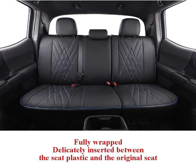 EKR Tacoma Seat Covers Custom Fit for Toyota Tacoma 2016 2017 2018 2019 2020 2021 2022 2023 Double Cab/Crew Cab -Truck Seat Covers for Car Full Set,Faux Leather (Black with Blue Trim) - Image 6