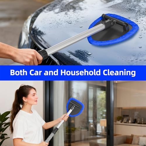 desin Windshield Cleaning Tool, Car Window Cleaner Windshield Cleaner with 4 Reusable and Washable Microfiber Pads and Extendable Handle Auto Inside Glass Wiper Kit - Image 5