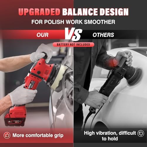 VERVEWAVE Cordless Buffer Polisher Kit for Milwaukee 18V/M18 Battery (No Battery), 6-Inch Orbital Car Polisher 6 Speed 1800—5500 RPM, 17PCS Polishing Accessories, for Car Polishing/Waxing (Tool Only) - Image 3