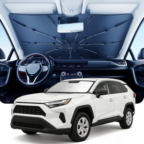DMJN Umbrella Windshield Sun Shade for Toyota RAV4, Car Sunshade for Front Windshield [Nano Ice-Crystal Coatings] UPF50+ Heat & UV Block, Protect Interior & Keep Cooler by DMJN