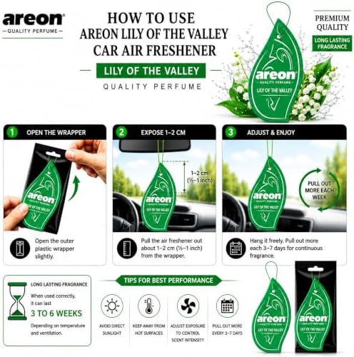 AREON MA33 Hanging Best Car Air Freshener Lily of the Valley Scent, Paper Hanging Ornaments, Long Lasting Scent for Car or Home 12 Pack - Image 4
