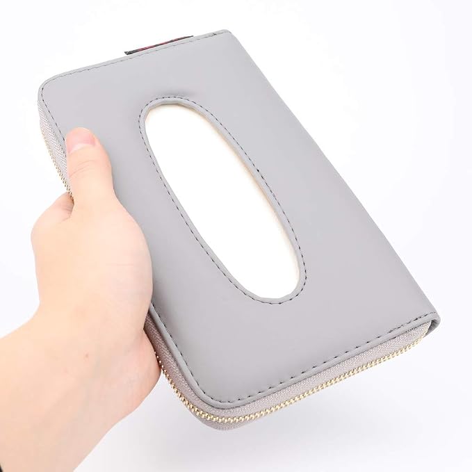Car Visor Tissue Holder, Zipper Sun Visor Tissue Box for Car & Boat, Gray | Car accessory keep interior tidy, travel-friendly, installs on car visors fast, quick reload, fits Boat trucks SUVs - Image 5