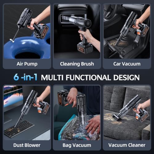 Car Vacuum Portable Cordless, 50000Pa Strong Suction Brushless Motor, Handheld Vacuum with 2 Batteries & Charger, 6-in-1 Rechargeable Vacuum Cleaners for Home, Pet Hair & Keyboard Ink Black - Image 6