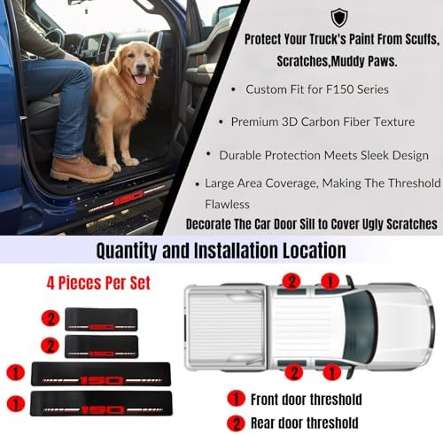 Car Door Sill Protectors Compatible with Ford F-150 2015-2026 Accessories, Thick Carbon Fiber Door Sill Scuff Plate Cover, Anti-Scratch Door Entry Guard Decorative Stickers (RED, Fit for F150) - Image 4