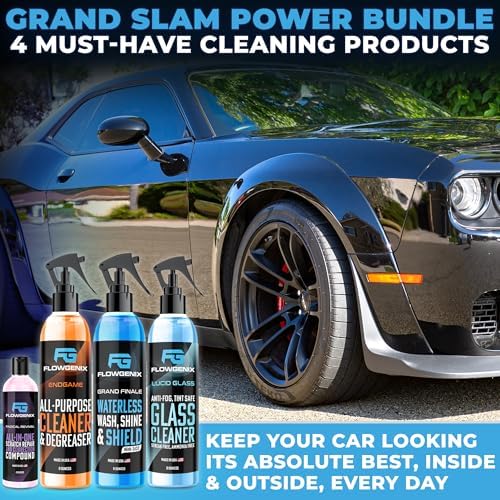 Grand Slam 4-Pack Includes Waterless Car Wash Spray + Instant Car Scratch Remover Repair + Streak Free Window and Glass Cleaner + All Purpose Cleaner for Auto Detailing, 2 Microfiber Towels - Image 2
