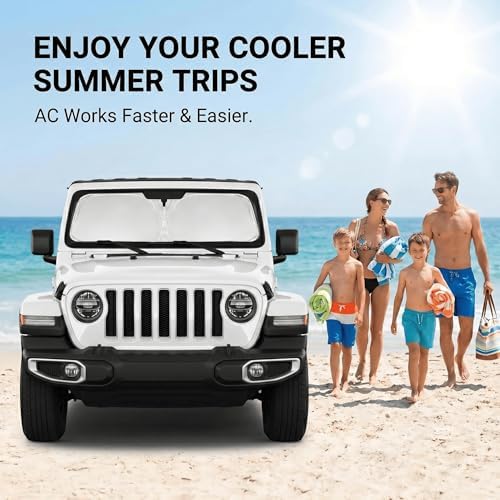 Windshield Sun Shade for Jeep Wrangler JL JLU & Jeep Gladiator 2018-2025 2026 Front Window Shade Custom Fit Sun Visor Foldable Shade Blocks UV Rays Summer Must Have Car Accessories - Image 5