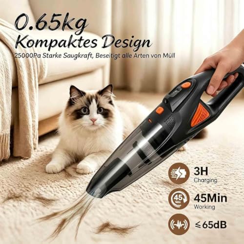 Oryzom Handheld Vacuum, 3-in-1 Portable Vacuum Cleaner with 18kpa Suction, Rechargeable 8000mAh Battery, HEPA Filter & LED Light for Car, Home, Office, Pet Hair & Dust - Image 2