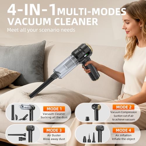 Handheld Vacuum Cleaner Cordless, 23000Pa Powerful Car Mini Vacuum Cleaner, Rechargeable Portable Lightweight dust Catcher for Home Car Carpet Stairs Pet Hair Deep Cleaning（Black-Gold）. - Image 4