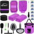 22Pcs Car Wash Cleaning Tools Kit Car Detailing Set with Canvas Bag Purple Collapsible Bucket Wash Mitt Sponge Towels Tire Brush Window Scraper Duster Complete Interior Car Care Kit by AUTODECO