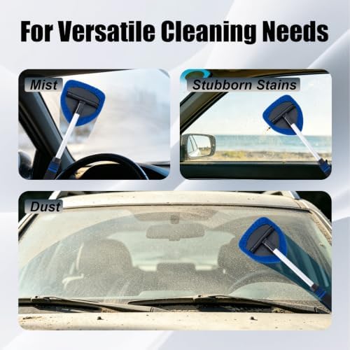 7 PCS Windshield Cleaning Tool, 19" Windshield Cleaner Kit with Extendable Handle, Microfiber Towel Pads, Brush, Empty Spray Bottle for Auto Glass Interior (Blue) - Image 6