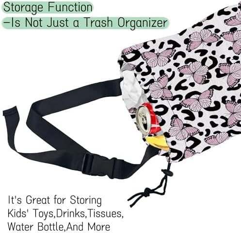 Butterfly Car Garbage Bag,Leopard Waterproof Small Car Trash Bag Hanging Back of Seat,Drawstring Hanging Car Trash Bag with Adjustable Buckle for Car Accessories - Image 4