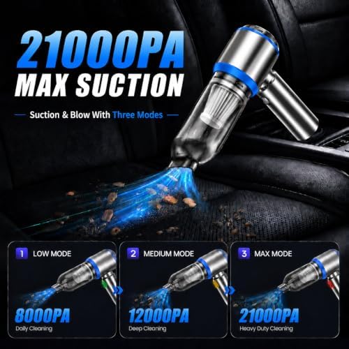 Cordless Mini Car Vacuum Cleaner, Hand Held Portable Vacuum, 21000PA High Power Small Vacuum Cleaner, Compressed Air Duster & Air Blower & Aspiradora para Carro for Car, Home, Office, Pet - Image 2