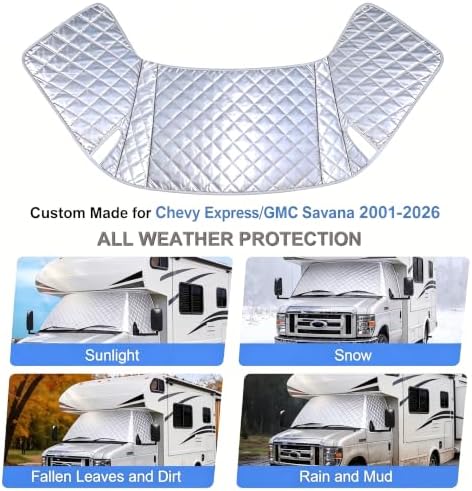 Custom Fit RV Windshield Cover for Chevy Express/GMC Savana 2001-2026 All-Weather Sunshade for Blackout Privacy, Waterproof and Durable - Image 2