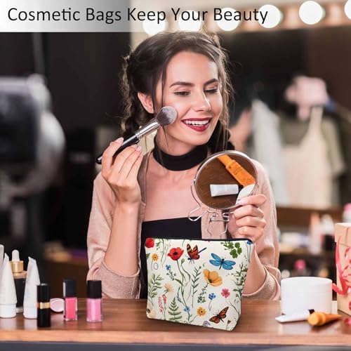 Makeup Bag For Purse Dragonfly, Wild Flowers Butterfly Dragonflies Cosmetic Bags For Women With Zipper Travel Toiletry Pouch Makeup Bags Makeup Organizers Purse For Toiletries Cosmetics - Image 2