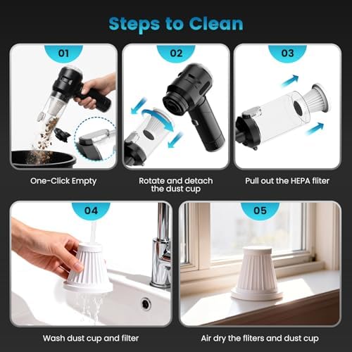 Wansimoo Handheld Car Vacuum Cleaner,25000PA Strong Cyclonic Suction Foldable Mini Vacuum Portable Cordless with Digital Display and One Touch Dust Removal for Car, Home, Office, Kitchen (Silver) - Image 6