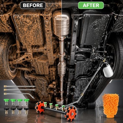 16" Undercarriage Pressure Washer Water Broom with Foam Cannon - 360° Omnidirectional Wheels,4000 PSI Car Undercarriage Cleaner,1/4" Quick Connect, 8 Nozzles + 3 Extension Wands - Image 4
