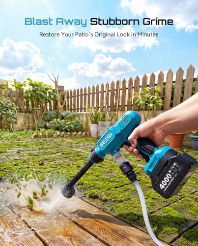 SEESII Cordless Pressure Washer, Portable Power Washer with 4000mAh Battery, Electric Washer Gun with 6-in-1 Nozzle & 27FT Hose, Handheld Power Cleaner for Car, Driveway, Garden, Patio and Fence - Image 2