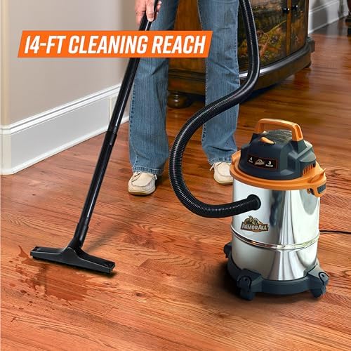Armor All VO408S 0901 4 Gallon 3 Peak HP Stainless Steel Wet/Dry Vacuum, Orange - Image 4