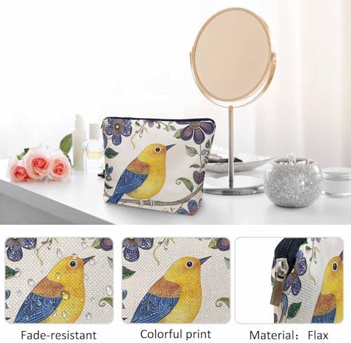 Hummingbird Makeup Organizer Bag Cosmetic Bag For Men Women, Colorful Hummingbirds Cherry Tree Branch Travel Toiletry Bag Flax Makeup Bags Purse Business Makeup Pouch For Toiletries Cosmetics - Image 5