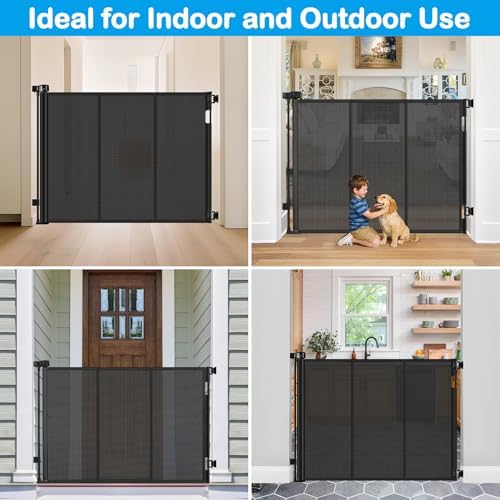Reinforced 42 Inch Extra Tall Retractable Dog Gate with Reinforced Strips 55 Inch Wide Retractable Baby Gates for Doorways Anti-Scratch Extra Tall Dog Gate Outdoor Pet Gates for Dogs Indoor, Black - Image 6