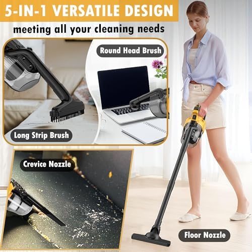 Cordless Vacuum Cleaner for Dewalt 20V Battery, 5 in 1 Handheld Electric Vacuum with Washable HEPA Filter，50CFM 100AW Cordless Vacuum for Floor, Carpet, Car(Battery Not Included) - Image 5