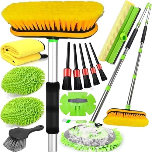 62'' Car Wash Brush with Long Handle, Car Wash Kit with Tire Brush, Tower, Window Squeegee, Chenille Microfiber,Car Detailing Brushes, Car Cleaning Brush Kit Supplies for Car, Truck, SUV, RV by Unknown