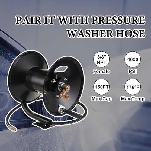 M MINGLE High Pressure Washer Hose Reel 150ft x 3/8" / 300ft x 1/4" - Image 3