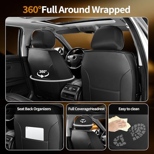 Fit Liberty Car Seat Covers Compatible with Jeep Liberty 2002-2010 2011 2012.Full Coverage Waterproof Leather,Compatible with Airbag,All - Weather Seat Cushion Protector(2 Front,Black) - Image 2