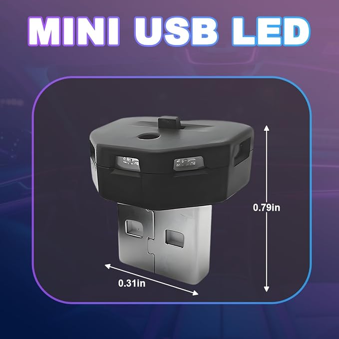 2PCS USB LED Car Interior Atmosphere Lamp, Portable Mini Vehicle Ambient Lighting Kit, Plug-in USB Interface Automotive Night Light Decor Accessories, Universal Fit - Image 2