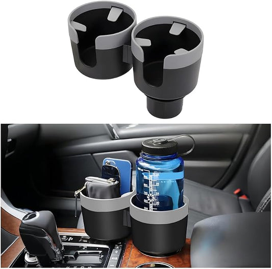 2-in-1 Car Cup Holder Expander with Adjustable Base, Gray | multifunctional dual-bottle positions, drink-cup insert, vehicle interior placement, universal fit, car interior item by SWPHRT