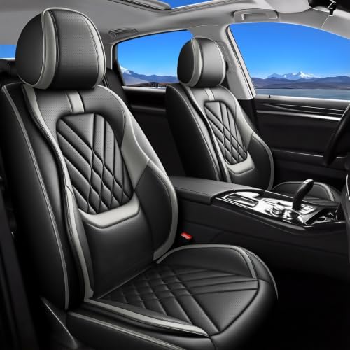 Fit Compass Car Seat Covers Compatible with Jeep Compass 2012-2024 2025 2026-Premium Leather,Waterproof,Breathable,Airbag Compatible &All-Weather Seat Cushion Protecto(Full Set,Grey) by Unknown