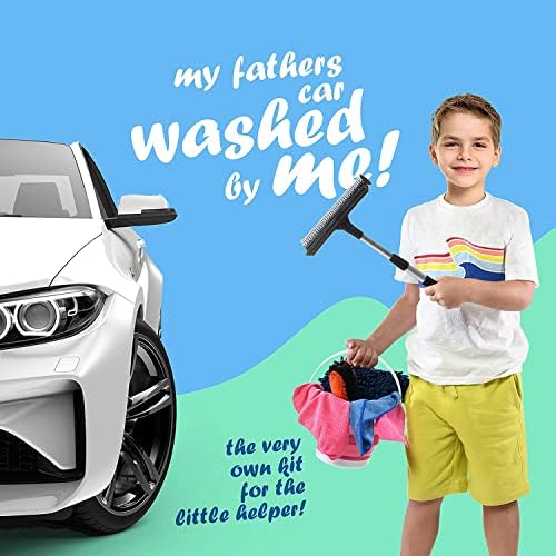 Kids Car Wash Activity Kit – 7 Kid-Sized Carwash Accessories Gifts for Boys & Girls Ages 5 6 7 8-10 - Outdoor Fun Toys – Set Includes Bucket, Squeegee, Microfiber Mitt, Wheel Brush, 3 Cleaning Cloths - Image 5