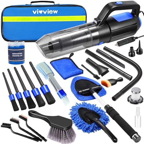 25PCS Car Cleaning Kit, Car Detailing Kit Interior with High Power Handheld Vacuum Cleaner, Windshield Cleaner, Cleaning Gel, Professional Auto Accessories for Men, Women by Vioview
