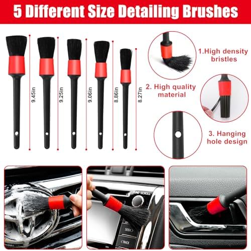 17PCS Car Cleaning Kit, Red Car Interior Detailing Kit with High Power Handheld Vacuum, Detailing Brush Set, Windshield Cleaner, Cleaning Gel, Complete Auto Accessories for Women Girls Gift - Image 5