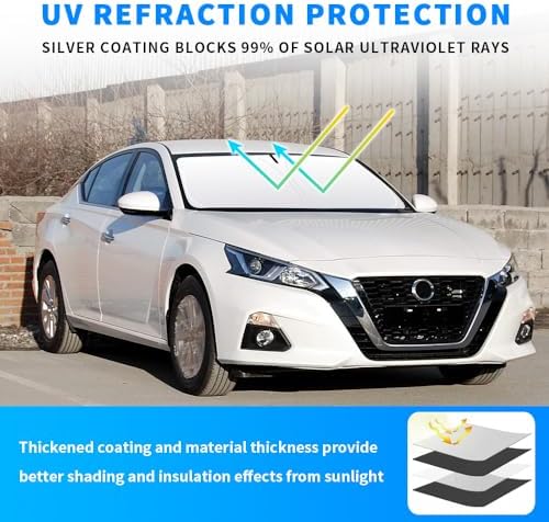 Front Windshield Sun Shade Custom Fit Compatible for Altima 2019-present Sunshade Foldable UV Ray Reflector Sun Visor Protector Accessories Shield Cover Reflective (for Altima 2019-present) - Image 2