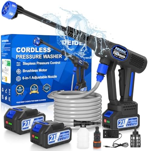 Cordless Portable Washer, 1280 PSI Portable Handheld Washer with Trigger-Controlled Variable Output, Lightweight Car Washer with 2 x 4.0Ah Batteries & 6-in-1 Nozzle for Car and Garden Cleaning by DEIDEAL