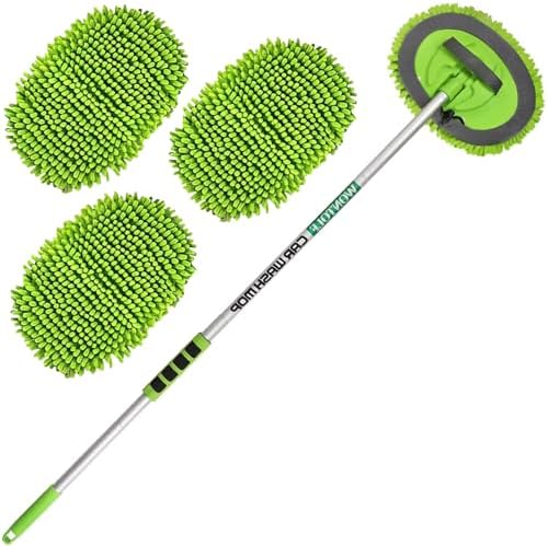 62'' Car Wash Brush with Long Handle Chenille Microfiber Car Wash Mop Mitt Kit Scratch-Free Car Cleaning Brush Care Kits with Replacement Head Supplies for Cars RV Truck Boat by Wontolf
