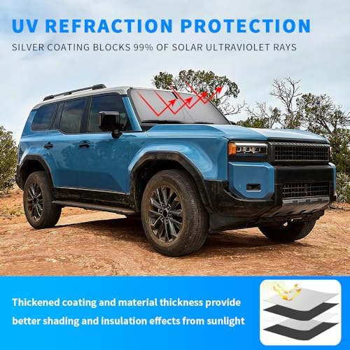 Front Windshield Sun Shade Custom Fit Compatible for Land Crusier 250 2024-present Sunshade Foldable UV Ray Reflector Sun Visor Protector Accessories Shield Cover Reflective (for LC250 2024-present) - Image 2