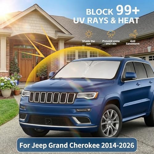 for 2014-2024 2025 2026 Jeep Grand Cherokee Windshield Sun Shade - Front Window Shade Custom Fit Grand Cherokee Accessories Sun Visor Foldable Shade Blocks UV Rays - Image 2