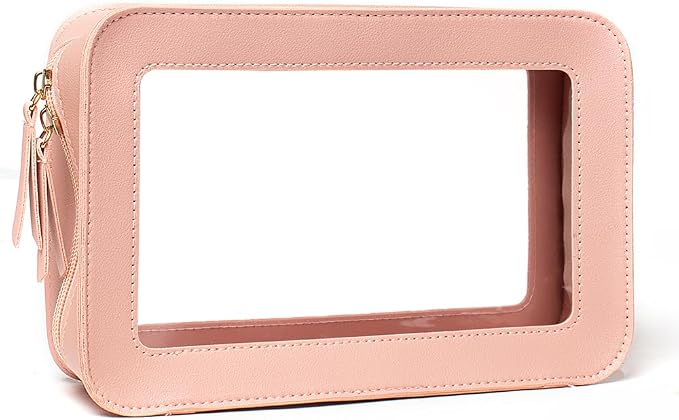 Clear Makeup Bag, Pink Travel Makeup Pouch Toiletry Bag for Women Waterproof Small Cosmetic Bag Case Small Make Up Bag with Zipper Car Organizer Car Essentials for Women Men - Image 2