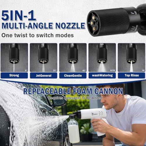 Syluris Cordless Portable Washer, Lightweight Car Cleaning Tool with 5-in-1 Nozzle, Handheld Cleaning Battery Washers for Car, Home, Patio & Garden (White) - Image 3