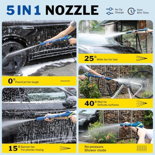 5-in-1 Pressure Washer Gun with Foam Cannon, Built-in 5 Spray Nozzles, M22-14 & M22-15 Adapters, 3/8" Quick-Connect Adapter – Power Washer Gun for Car & Home Cleaning - Image 2