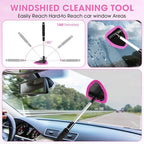 Pink Windshield Cleaner Tool, Car Interior Cleaning Kit with Extendable Handle and 3 Reusable Microfiber Pads, Auto Glass Wiper and Detailing Brush Kit for Car & Home Window - Image 3